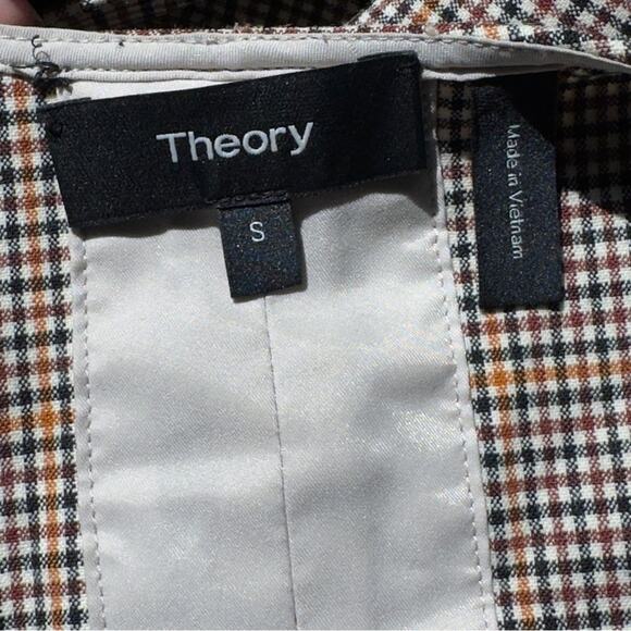 Theory Brown Plaid Wool Belted Peplum Waist Tie Top - Picture 7 of 8